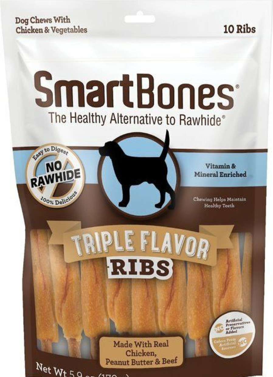 Best * Best Sale Smartbones Triple Flavor Ribs Chicken, Beef & Peanut Butter Dog Treats, 10 Count