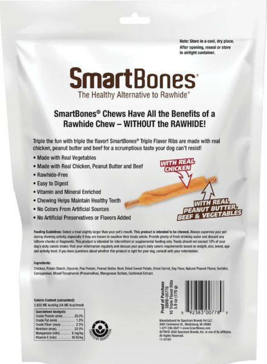 Best * Best Sale Smartbones Triple Flavor Ribs Chicken, Beef & Peanut Butter Dog Treats, 10 Count