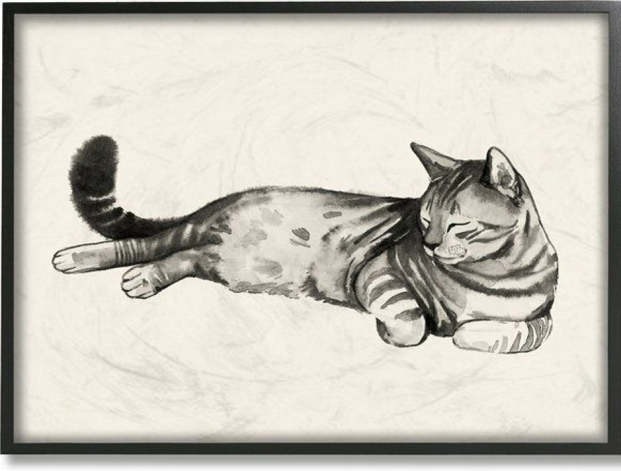 Best * Wholesale Stupell Industries Sleeping Striped Cat Minimal Relaxed Cat Wall Decor