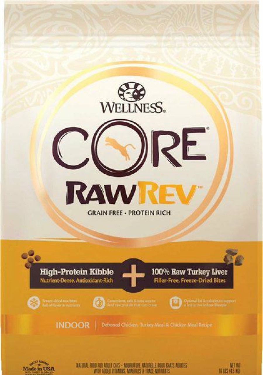 Best * Best Sale Bundle: Wellness Core Rawrev Grain-Free Indoor Recipe With Freeze-Dried Turkey Liver Dry Cat Food, 10-Lb Bag + American Journey 100% Chicken Freeze-Dried Grain-Free Cat Treats, 5-Oz Bag