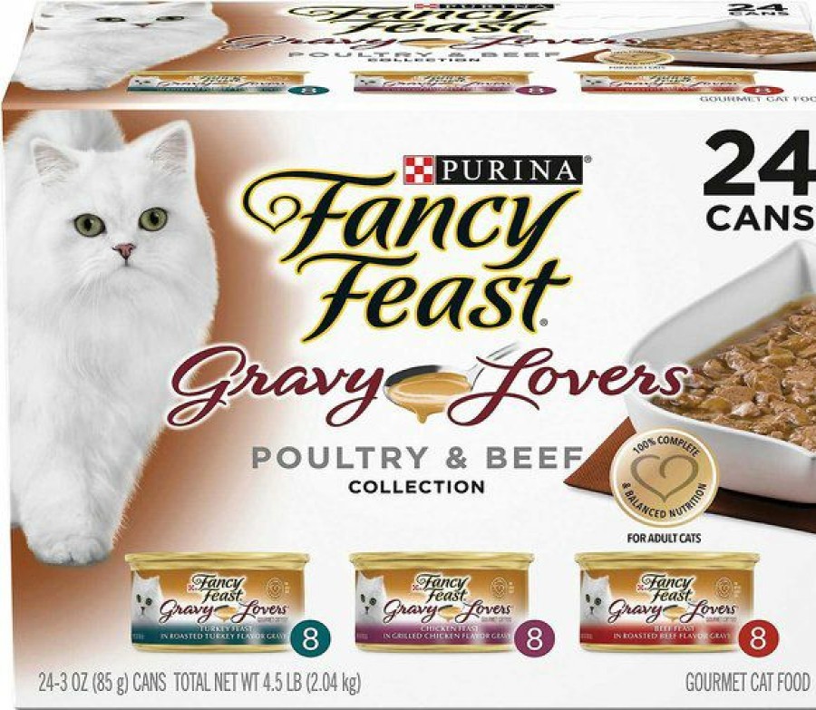 New * Online Bundle: Fancy Feast Gravy Lovers Poultry & Beef Feast Variety Pack Canned Cat Food, 3-Oz, Case Of 24 + Fancy Feast Classic Broths With Chicken & Vegetables Supplemental Wet Cat Food Pouches, 1.4-Oz, Case Of 16