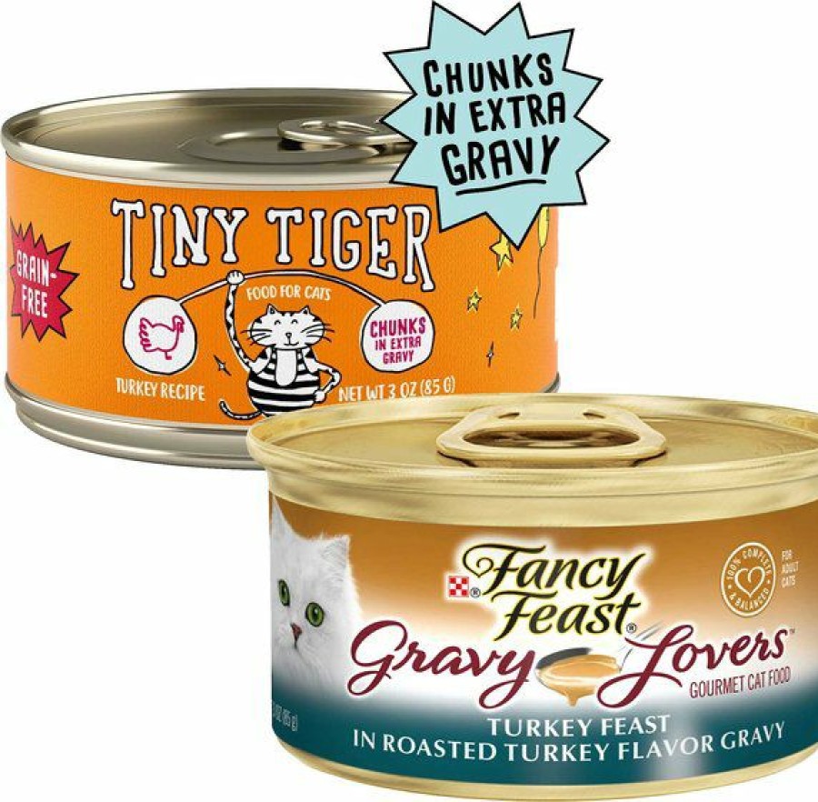 Hot * 100% Guarantee Bundle: Tiny Tiger Chunks In Extra Gravy Turkey Recipe Grain-Free Canned Cat Food, 3-Oz, Case Of 24 + Fancy Feast Gravy Lovers Turkey Feast In Roasted Turkey Flavor Gravy Canned Cat Food, 3-Oz, Case Of 24