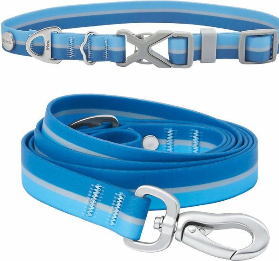 New * Hot Sale Bundle: Frisco Outdoor Two Toned Waterproof Stink Proof Pvc Dog Collar, River Blue, Medium Neck: 14-20-In, Width: 3/4-In + Frisco Outdoor Two Toned Waterproof Stink Proof Pvc Dog Leash, River Blue, Medium Length: 6-Ft, Width: 3/4-In