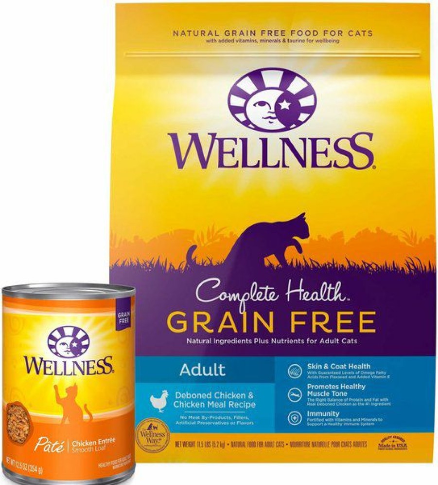 Hot * Low Price Bundle: Wellness Complete Health Pate Chicken Entree Grain-Free Canned Cat Food, 12.5-Oz, Case Of 12 + Wellness Complete Health Natural Grain-Free Deboned Chicken & Chicken Meal Dry Cat Food, 11.5-Lb Bag