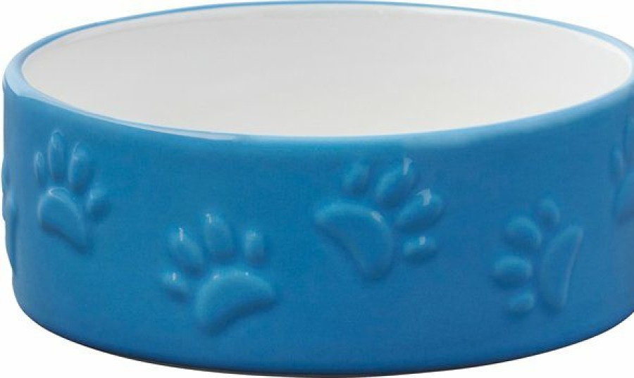 Best * Large Choice Frisco Paw Prints Non-Skid Ceramic Dog & Cat Bowl, Blue