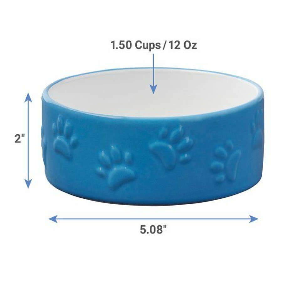 Best * Large Choice Frisco Paw Prints Non-Skid Ceramic Dog & Cat Bowl, Blue