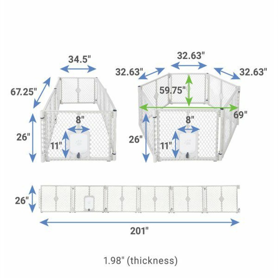 Clearance * Online Frisco 6-Panel Convertible Plastic Playpen Divider With Wall Mounts, Light Gray