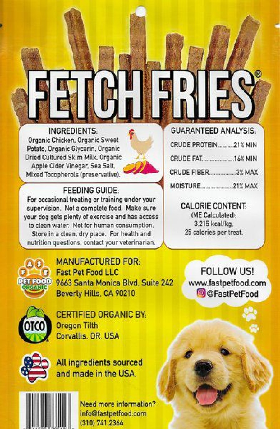 New * Discount Store Fast Pet Food Fetch Fries Organic Chicken & Sweet Potato Dog Treats