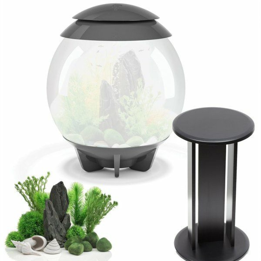 Wholesale * Discount Store Bundle: Biorb Aquarium Stand, Black, Small + Biorb Halo Mcr Aquarium, Gray, 8-Gal + Biorb Aquarium Decor Set, 8-Gal, Stone Garden