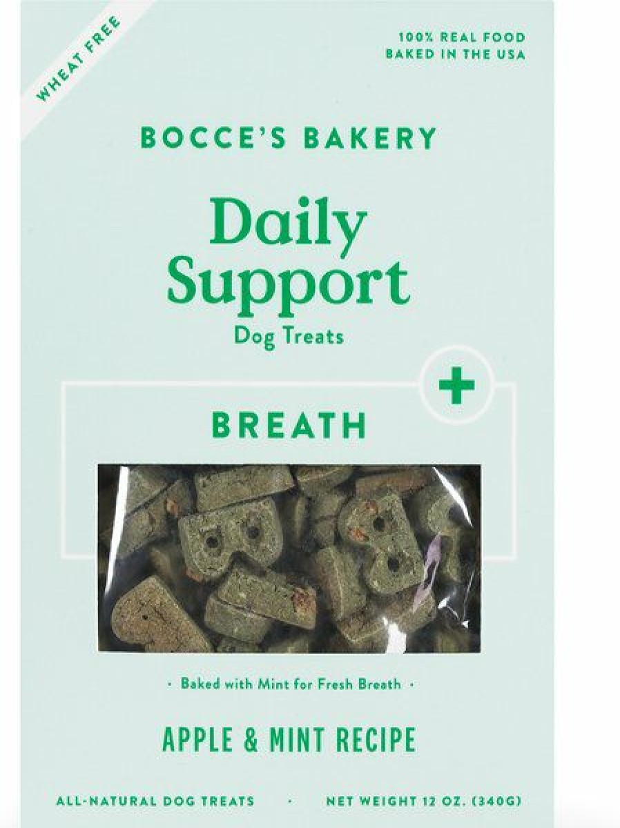 Wholesale * Bocces Bakery Hot Sale Bocce'S Bakery Daily Support Breath Aid Apple & Mint Recipe Dog Treat, 12-Oz Box