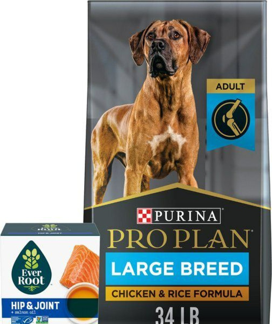 Wholesale * Limited Edition Bundle: Everroot By Purina Hip & Joint + Salmon Oil Liquid Dog Supplement, 0.5-Oz, Case Of 14 + Purina Pro Plan Adult Large Breed Chicken & Rice Formula Dry Dog Food, 34-Lb Bag