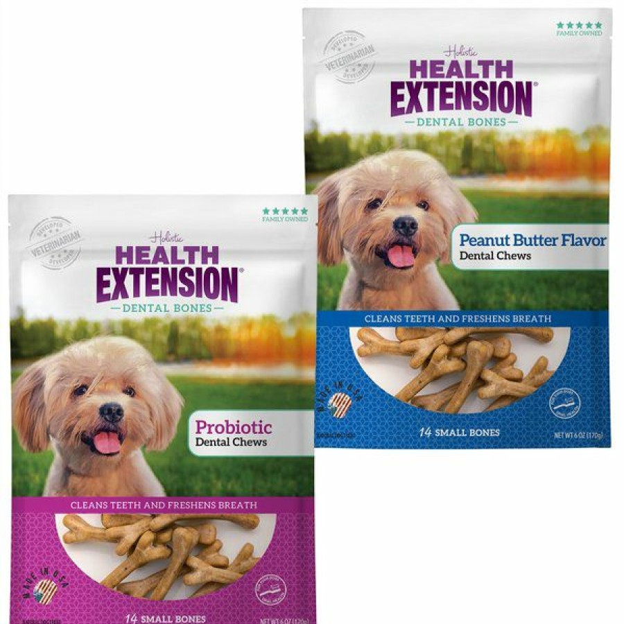 Clearance * Large Choice Bundle: Health Extension Probiotic Yogurt Small Dental Dog Treats, 14 Count + Health Extension Peanut Butter Flavored Small Dental Dog Treats, 14 Count