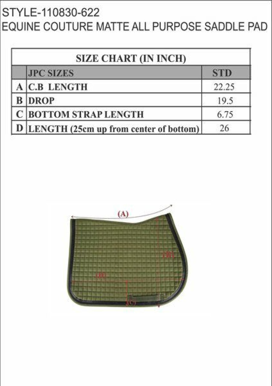 Clearance * Hot Sale Equine Couture Matte All Purpose Horse Saddle Pad, Olive