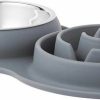 Best * Hot Sale Frisco Silicone Slow Feeder Mat With Stainless Steel Bowl, Grey, 3 Cups