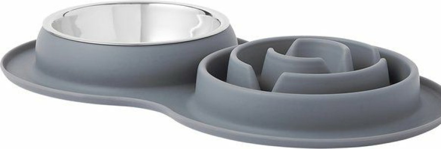 Best * Hot Sale Frisco Silicone Slow Feeder Mat With Stainless Steel Bowl, Grey, 3 Cups