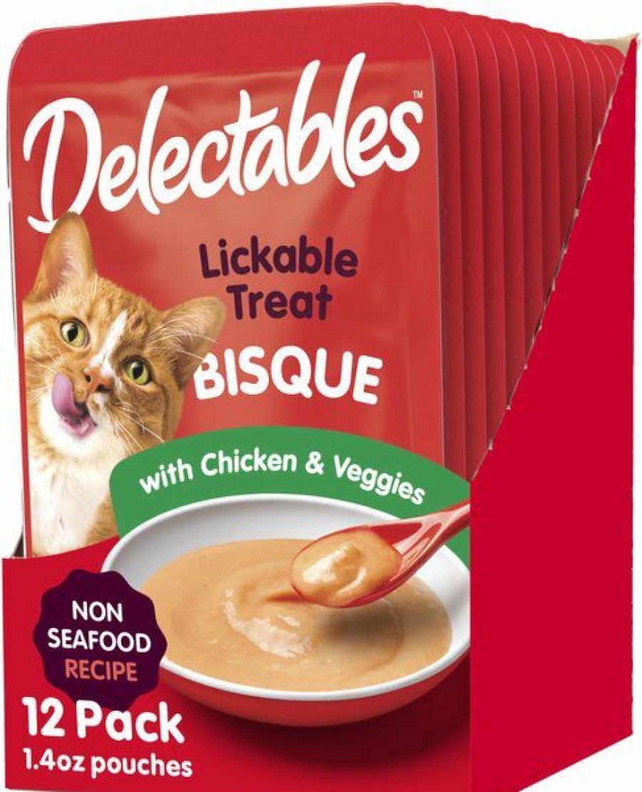 New * 100% Guarantee Hartz Delectables Bisque Non-Seafood Recipe Chicken & Veggies Lickable Wet Cat Treats, 1.4-Oz, Case Of 12