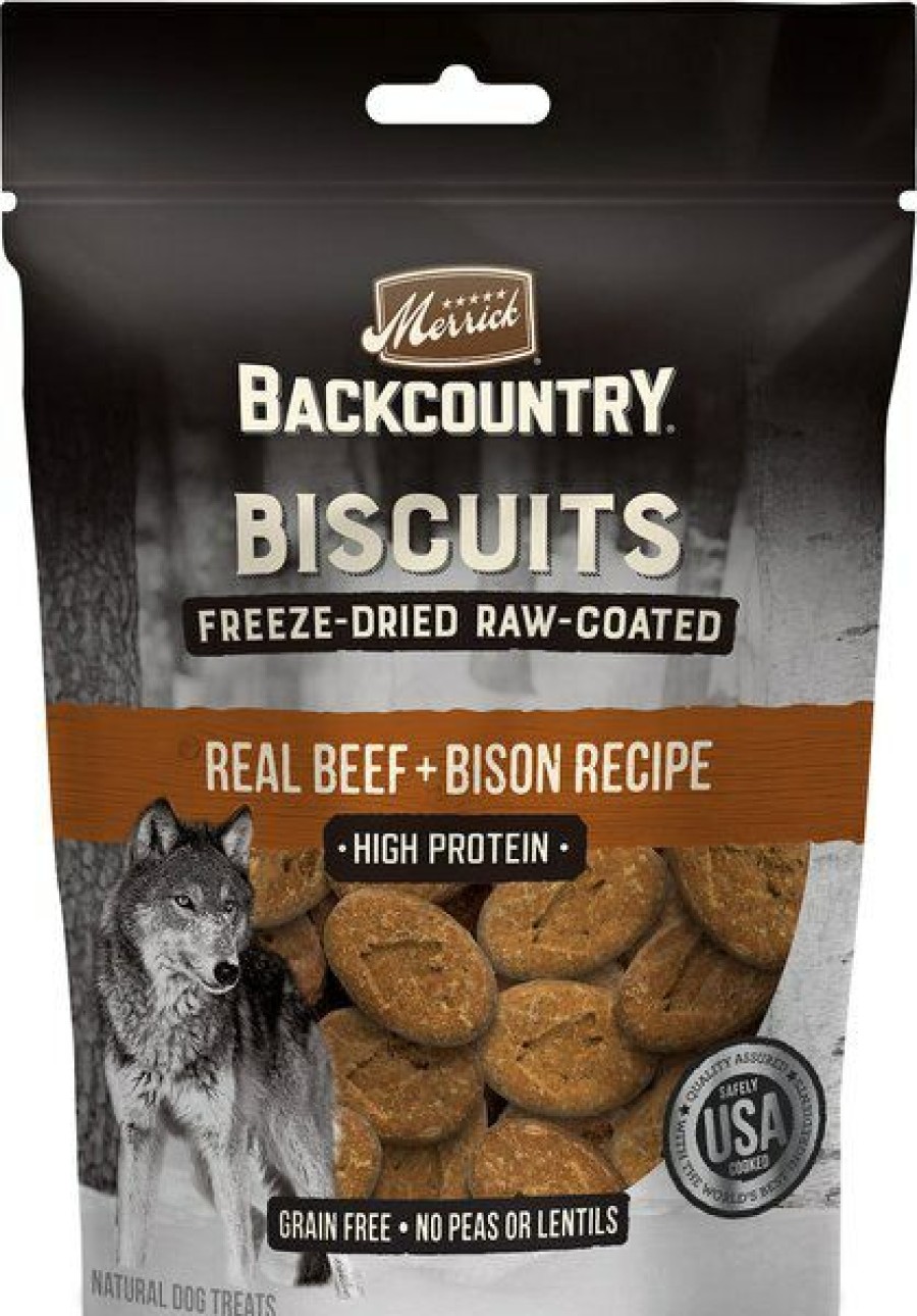 Hot * 100% Guarantee Merrick Backcountry Biscuits Real Beef + Bison Recipe Grain-Free Freeze-Dried Raw Coated Dog Treats, 10-Oz Bag