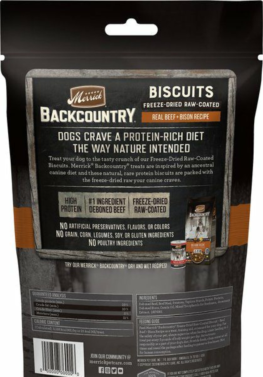 Hot * 100% Guarantee Merrick Backcountry Biscuits Real Beef + Bison Recipe Grain-Free Freeze-Dried Raw Coated Dog Treats, 10-Oz Bag