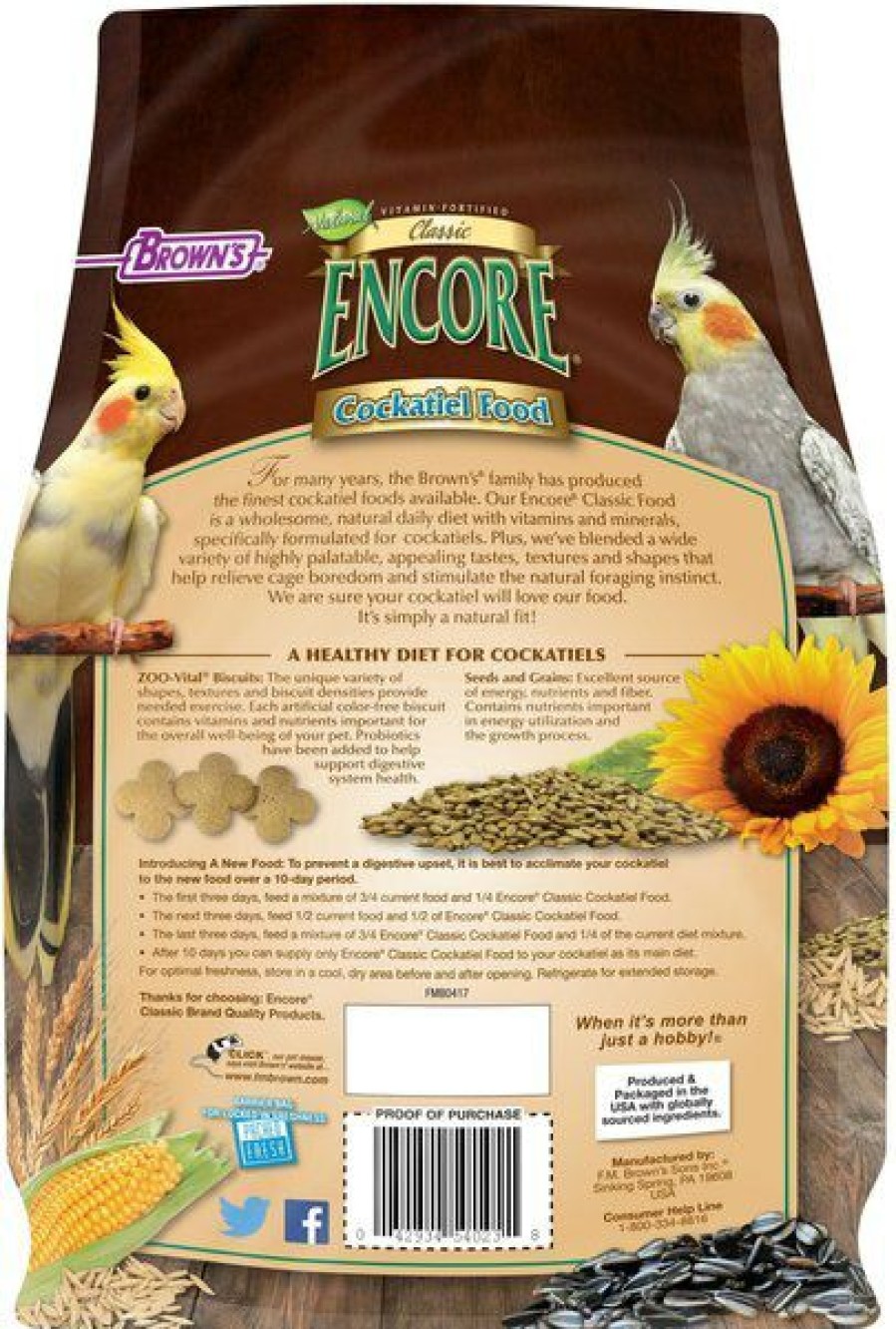 Clearance * Browns Popular Brown'S Encore Classic Natural Cockatiel Food, 4-Lb Bag