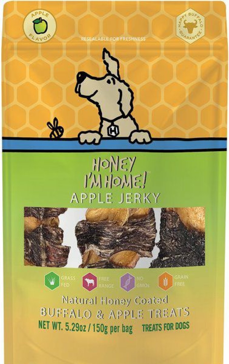 New * Honey Im Home Hot Sale Honey I'M Home! Apple Jerky Natural Honey Coated Buffalo & Apple Grain-Free Dog Treats, 5.29-Oz Bag