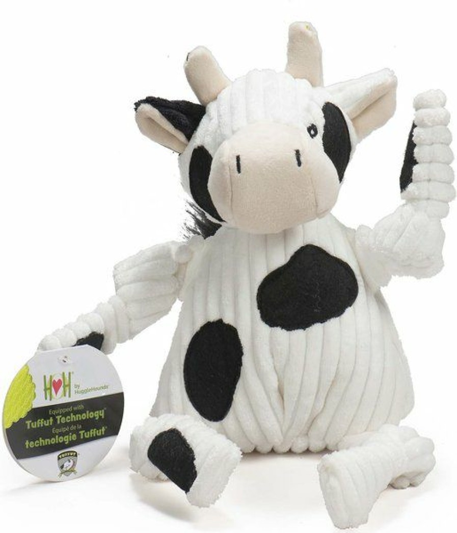 Hot * Popular Hugglehounds Barnyard Durable Plush Corduroy Knottie Cow Squeaky Dog Toy