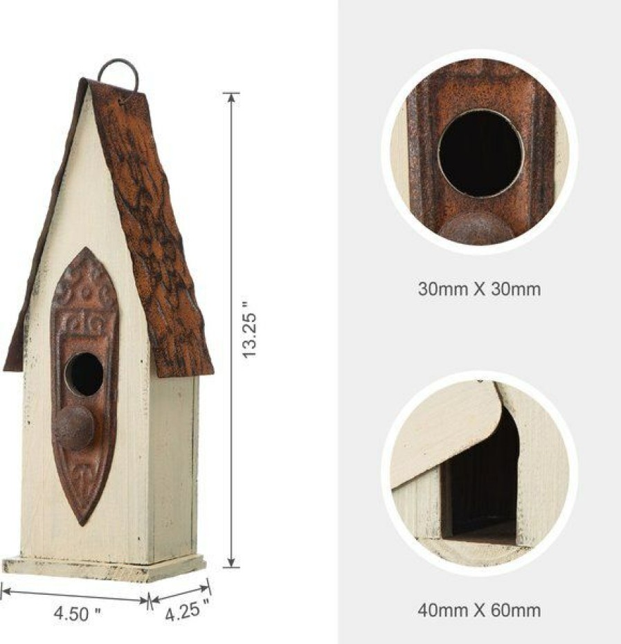 New * Large Choice Glitzhome Washed White Distressed Solid Wood Birdhouse, White