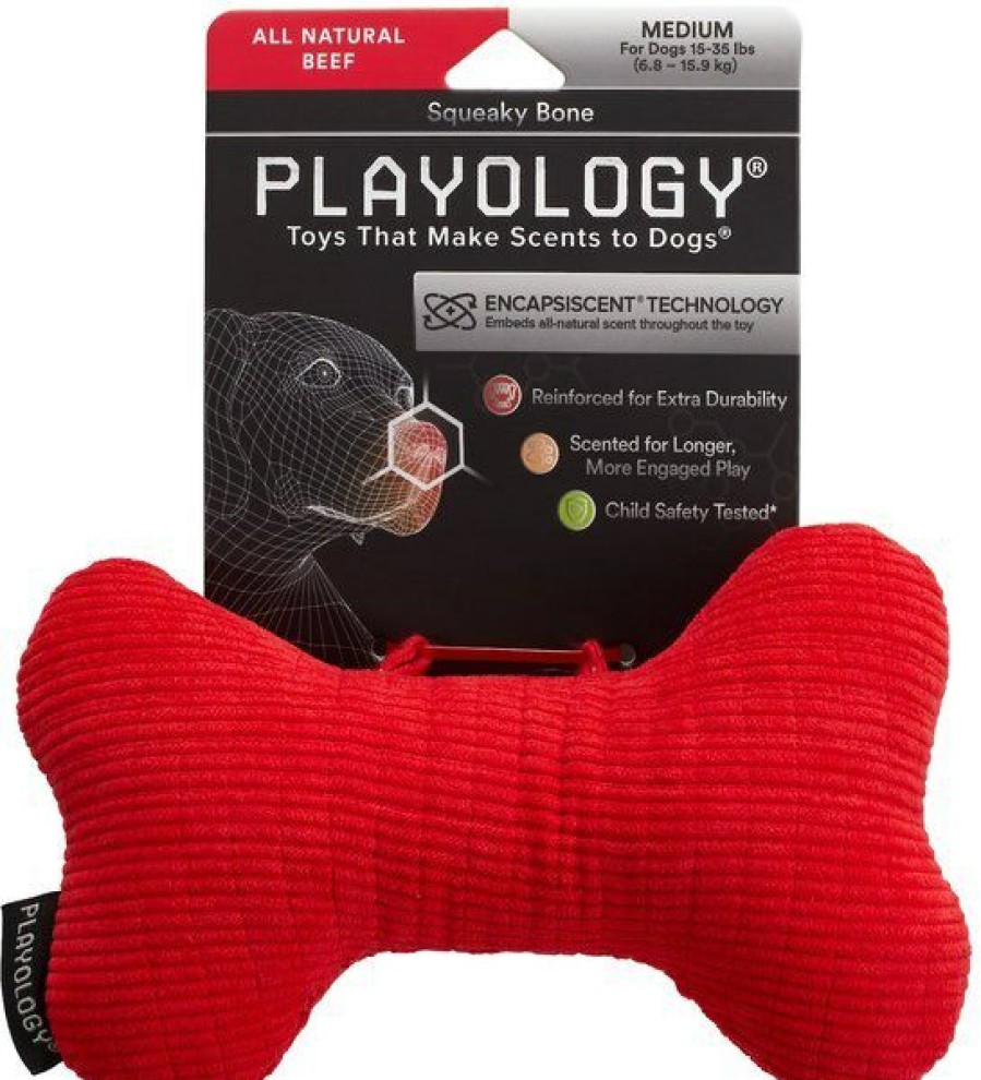 New * Wholesale Playology All Natural Beef Scented Plush Squeaky Bone Dog Toy