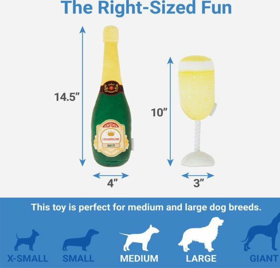 Best * Large Choice Frisco Plush Champagne & Flute Dog Toy, 2-Pack