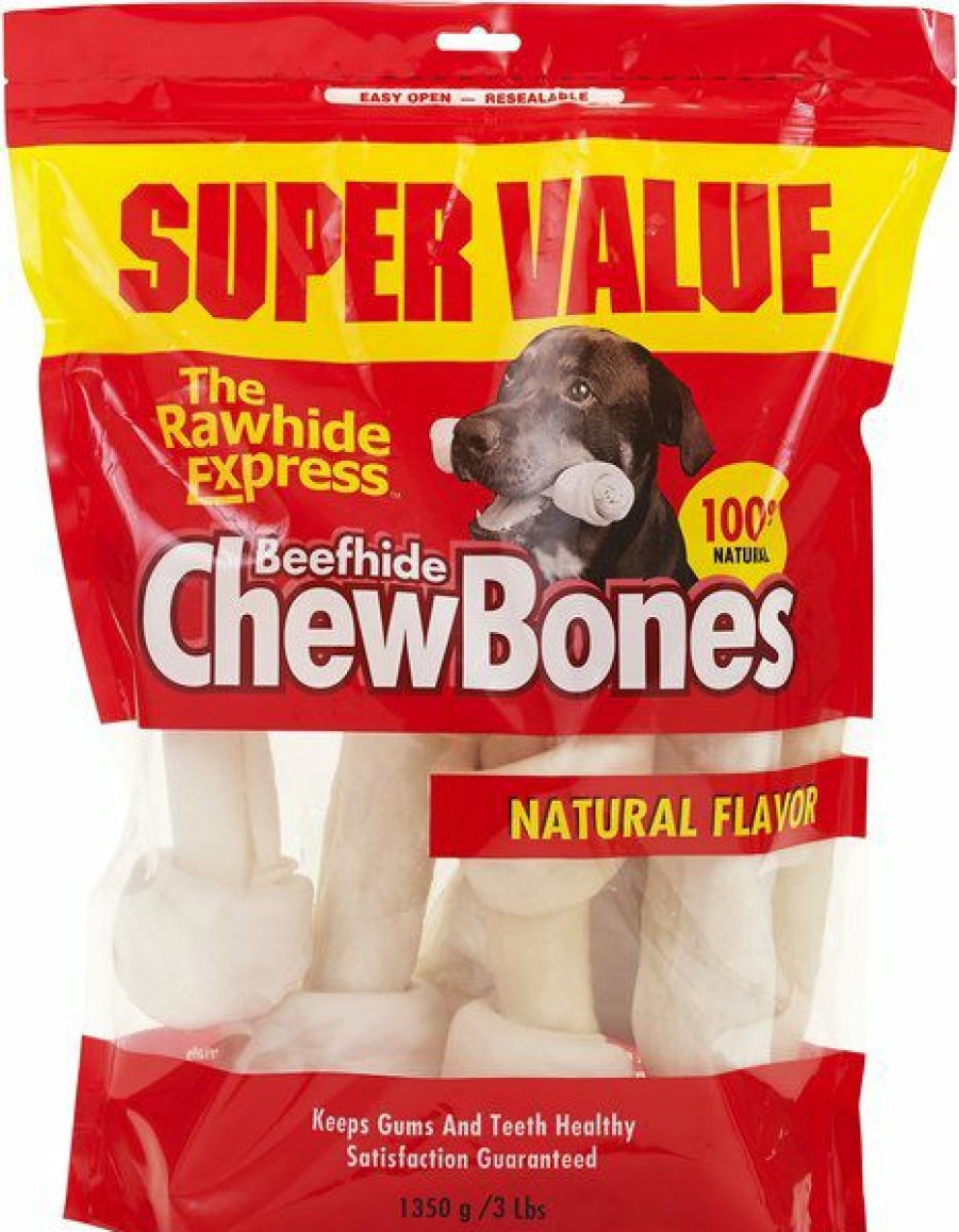 New * Hot Sale The Rawhide Express Beefhide Chew Bones Natural Flavor Dog Bones, Large