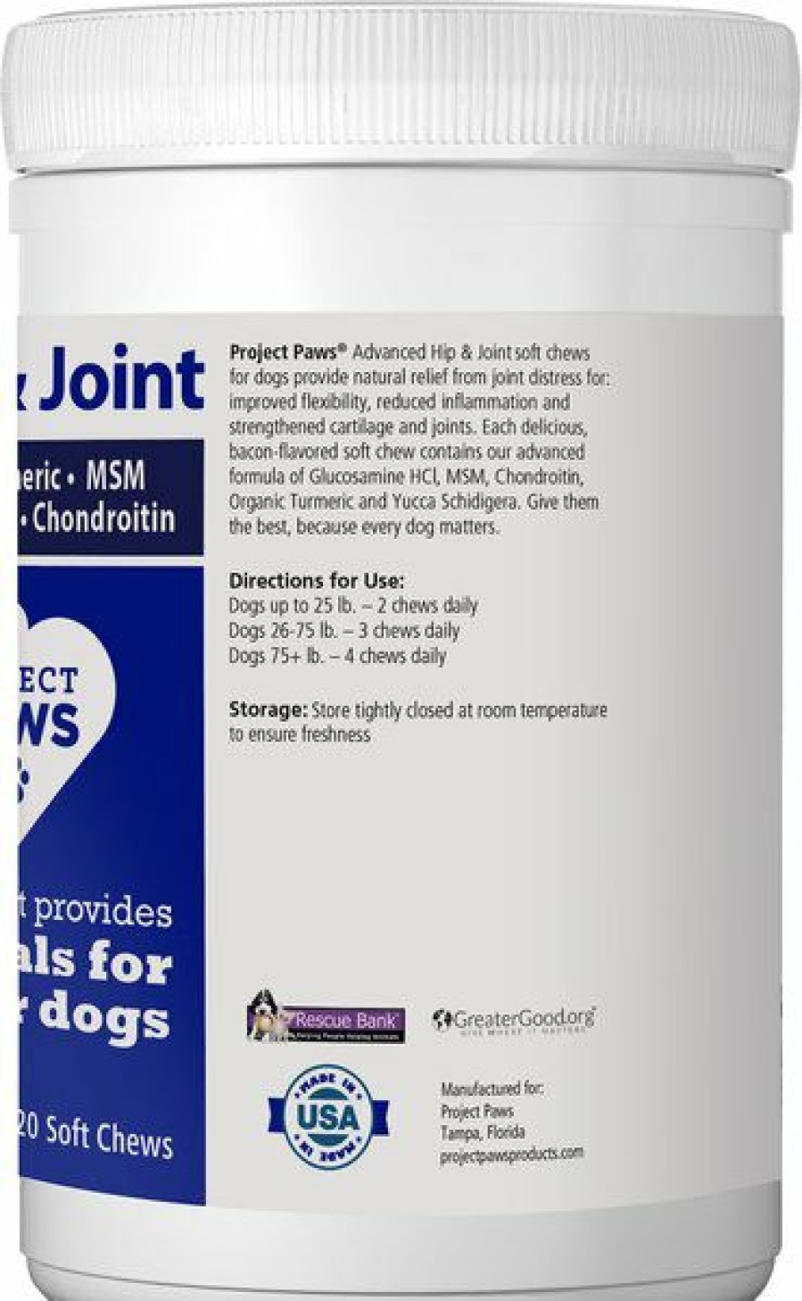 Clearance * Hot Sale Project Paws Advanced Grain-Free Hip & Joint Dog Supplement Chews, 120 Count