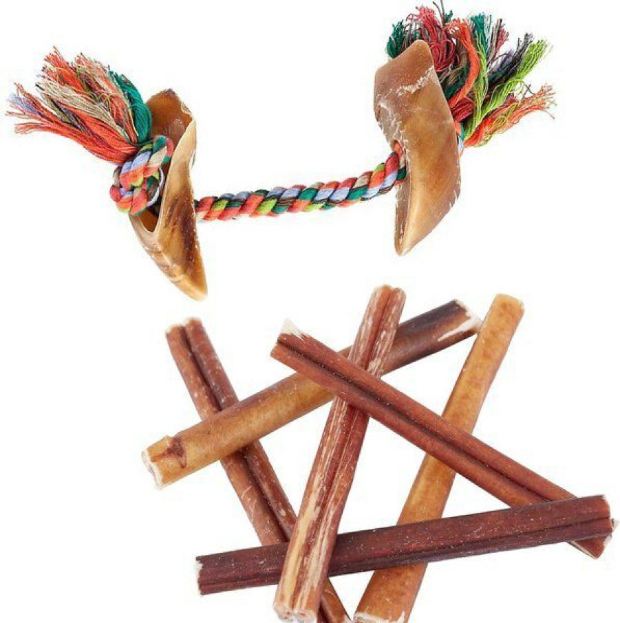 Online * Top Selling Bundle: Bones & Chews Made In Usa Cotton Rope With Hooves Dog Toy, Color Varies + Bones & Chews Bully Stick 6 Dog Treats, 6 Count