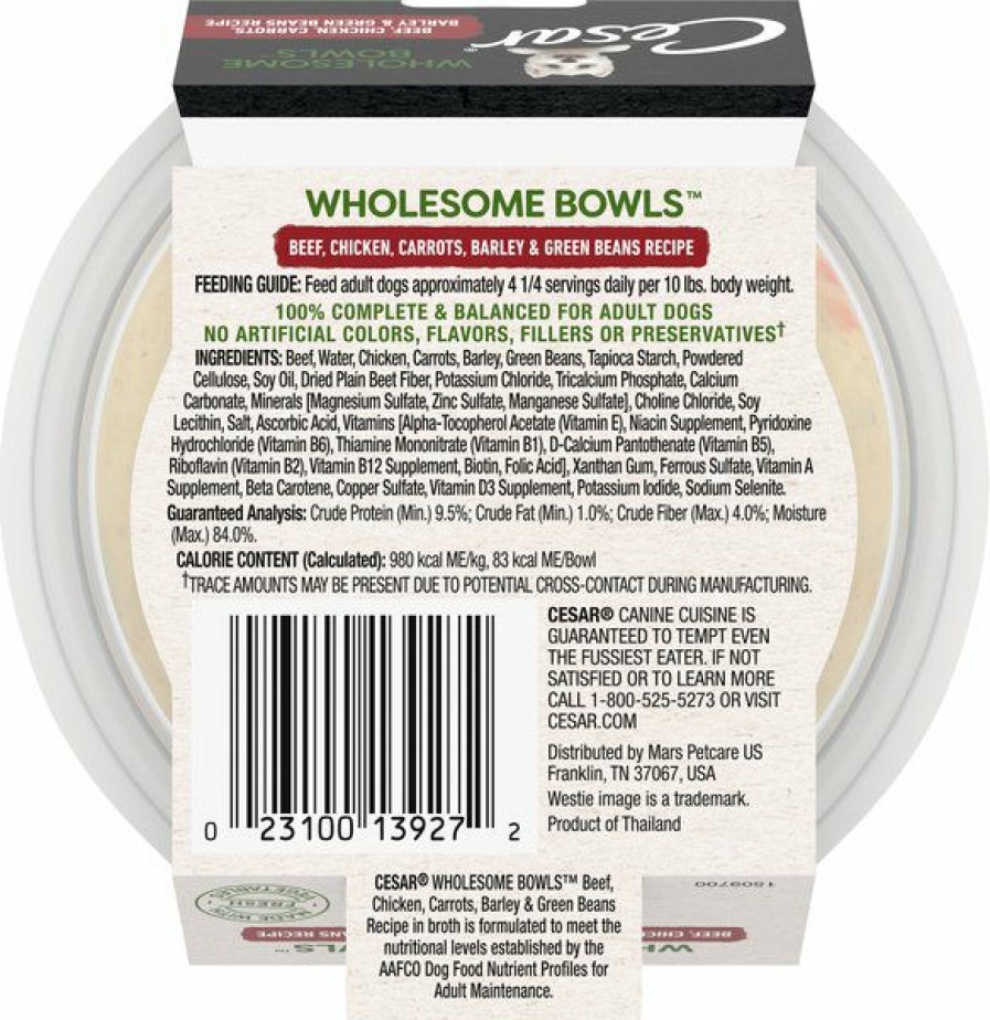 Clearance * Popular Cesar Wholesome Bowls Beef, Chicken, Carrots, Barley & Green Beans Recipe Adult Soft Wet Dog Food Topper, 3-Oz Bowl, Case Of 10