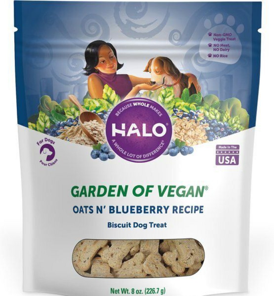 Online * Best Sale Halo Healthsome Garden Of Vegan Oats N' Blueberry Recipe Biscuit Dog Treats, 8-Oz Bag