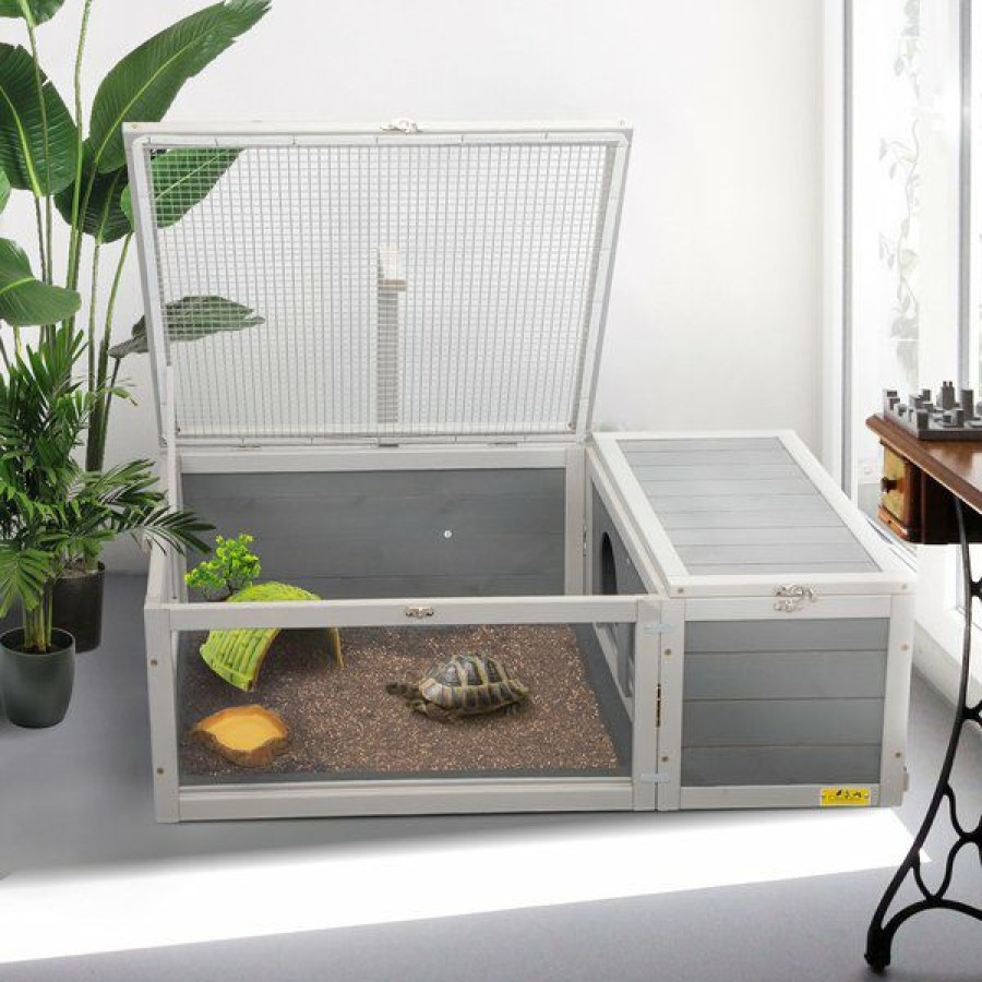 Online * Hot Sale Coziwow By Jaxpety Wooden Tortoise House With Removable Trays Reptile Habitat, Grey