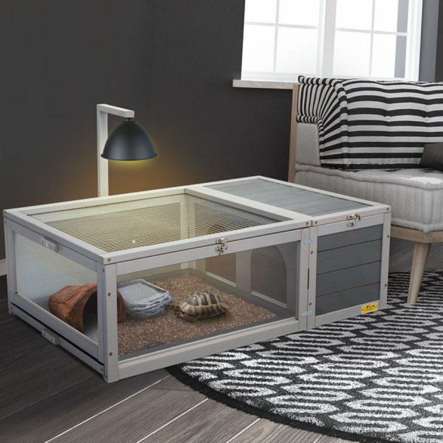 Online * Hot Sale Coziwow By Jaxpety Wooden Tortoise House With Removable Trays Reptile Habitat, Grey