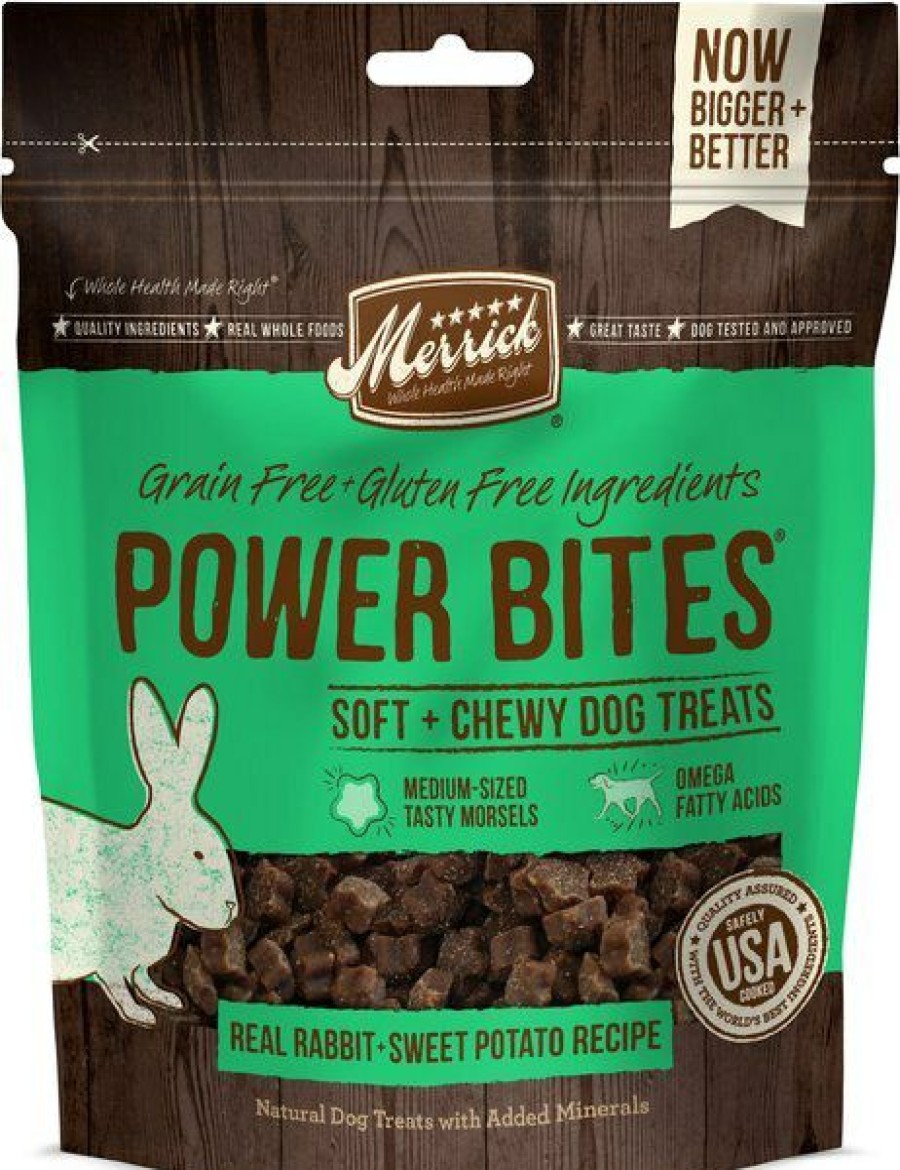 Online * Best Sale Merrick Power Bites Real Rabbit + Sweet Potato Recipe Grain-Free Soft & Chewy Dog Treats, 6-Oz Bag