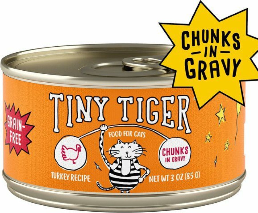 Best * Hot Sale Tiny Tiger Chunks In Gravy Turkey Recipe Grain-Free Canned Cat Food, 3-Oz, Case Of 24