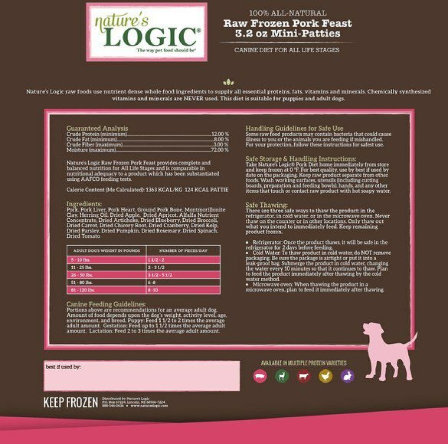 New * Natures Logic 100% Guarantee Nature'S Logic All-Natural Grain-Free Pork Feast Patties Raw Frozen Dog Food