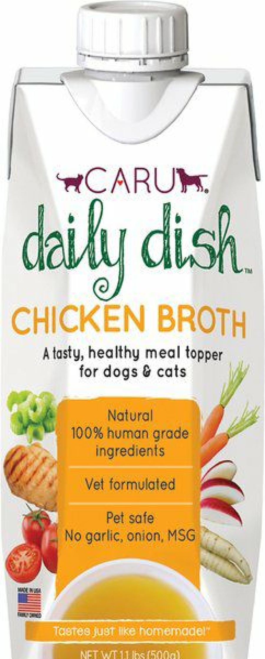 Clearance * Good Quality Caru Daily Dish Chicken Broth Human-Grade Dog & Cat Wet Food Topper, 1.1-Lb Bottle