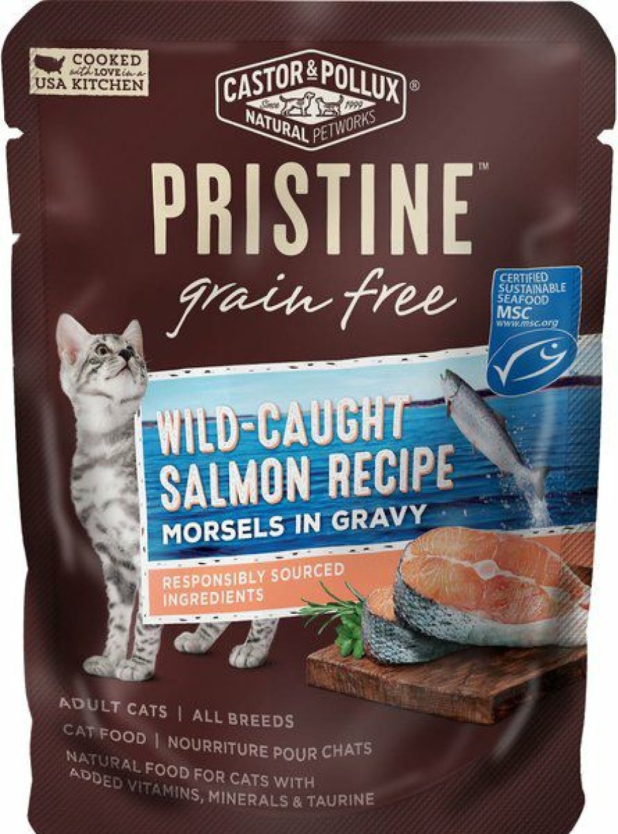 Online * Best Sale Castor & Pollux Pristine Grain-Free Wild-Caught Salmon Recipe Morsels In Gravy Cat Food Pouches, 3-Oz, Case Of 24