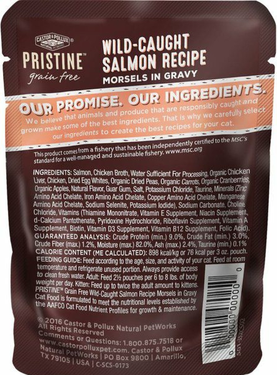 Online * Best Sale Castor & Pollux Pristine Grain-Free Wild-Caught Salmon Recipe Morsels In Gravy Cat Food Pouches, 3-Oz, Case Of 24