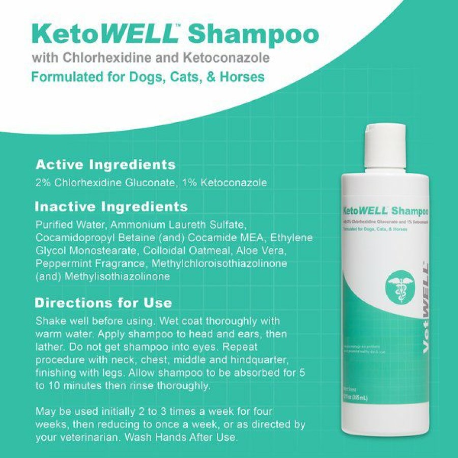 Clearance * Top Selling Vetwell Ketoconazole Chlorhexidine Skin Infections, Growths, Abrasions, Acne, & Hot Spots Oatmeal & Aloe Mint Scent Medicated Dog & Cat Shampoo, 12-Oz