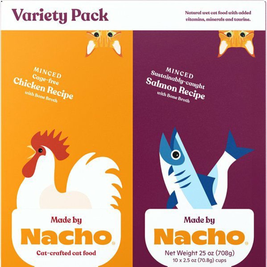 Wholesale * Made By Nacho|Worlds Best Online Bundle: Made By Nacho Minced Recipes With Bone Broth Variety Pack Wet Cat Food, 2.5-Oz Cup, Case Of 10 + World'S Best Multi-Cat Unscented Clumping Corn Cat Litter, 28-Lb Bag