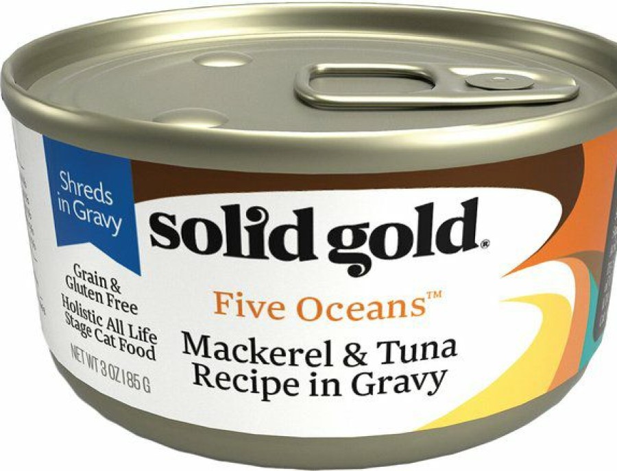 Hot * Limited Edition Solid Gold Five Oceans Mackerel & Tuna Recipe In Gravy Grain-Free Canned Cat Food