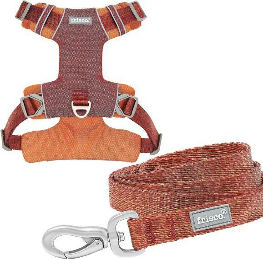 Wholesale * Top Selling Bundle: Frisco Outdoor Lightweight Ripstop Nylon Dog Harness, Flamepoint Orange, Large, Neck: 18 To 28-In, Girth 24 To 34-In + Frisco Outdoor Heathered Nylon Dog Leash, Flamepoint Orange, Large Length: 6-Ft, Width: 1-In