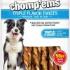 New * Ruffin It Low Price Ruffin' It Chomp'Ems Triple Flavor Twists Chicken, Bacon & Beefhide Dog Treats, 50 Count