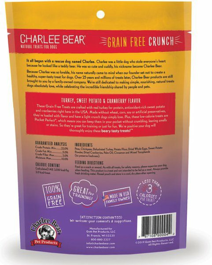 Online * Popular Charlee Bear Natural Bear Crunch Grain-Free Turkey, Sweet Potato & Cranberry Dog Treats, 8-Oz Bag