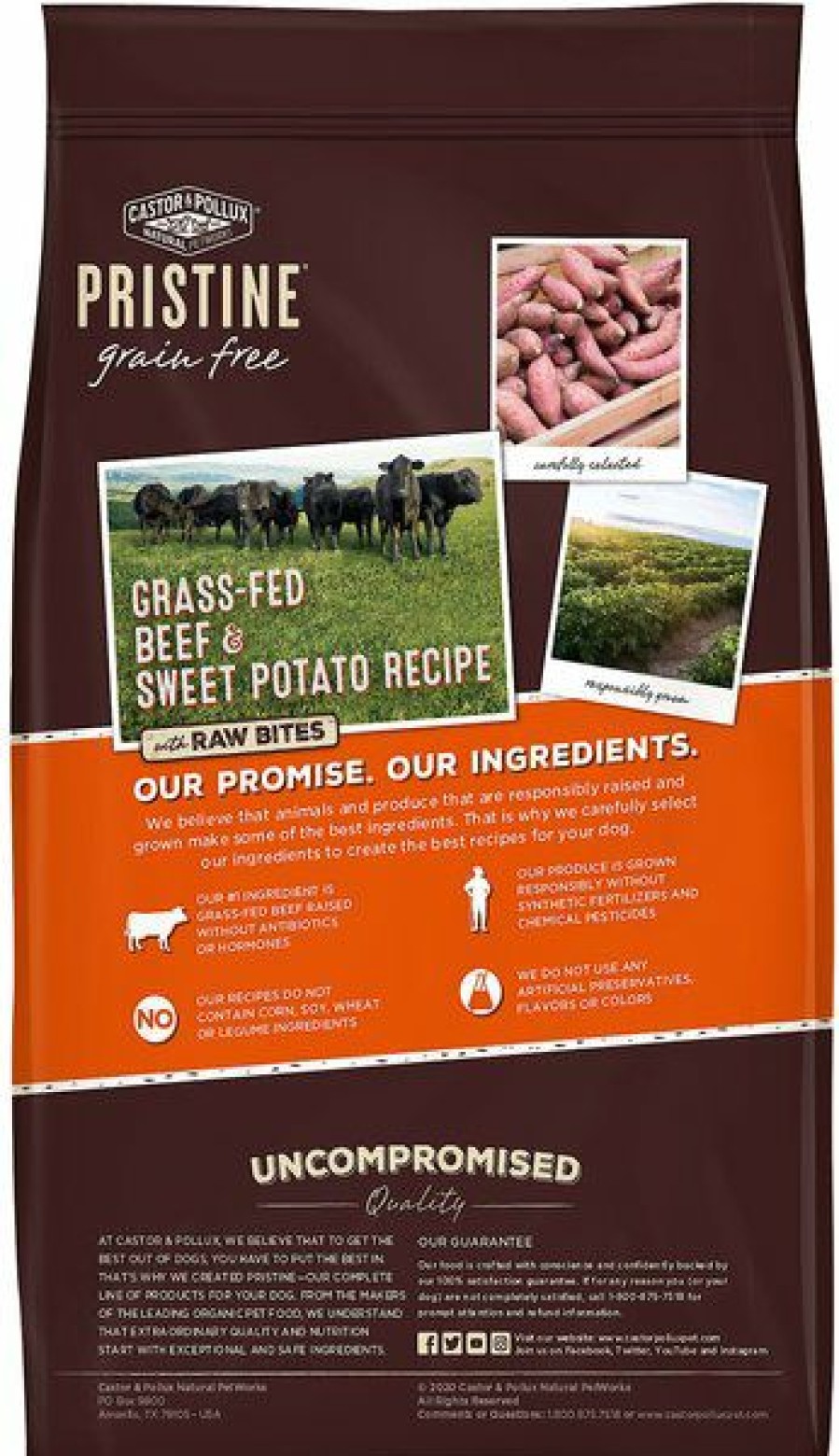 Online * Large Choice Castor & Pollux Pristine Grain-Free Grass-Fed Beef & Sweet Potato Recipe With Raw Bites Dry Dog Food