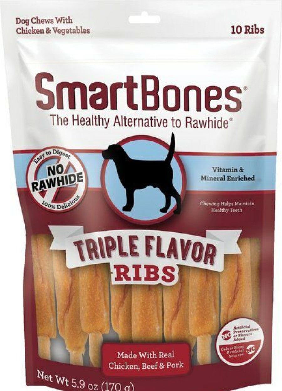 Best * 100% Guarantee Smartbones Triple Flavor Ribs Chicken, Beef & Pork Dog Treats, 10 Count