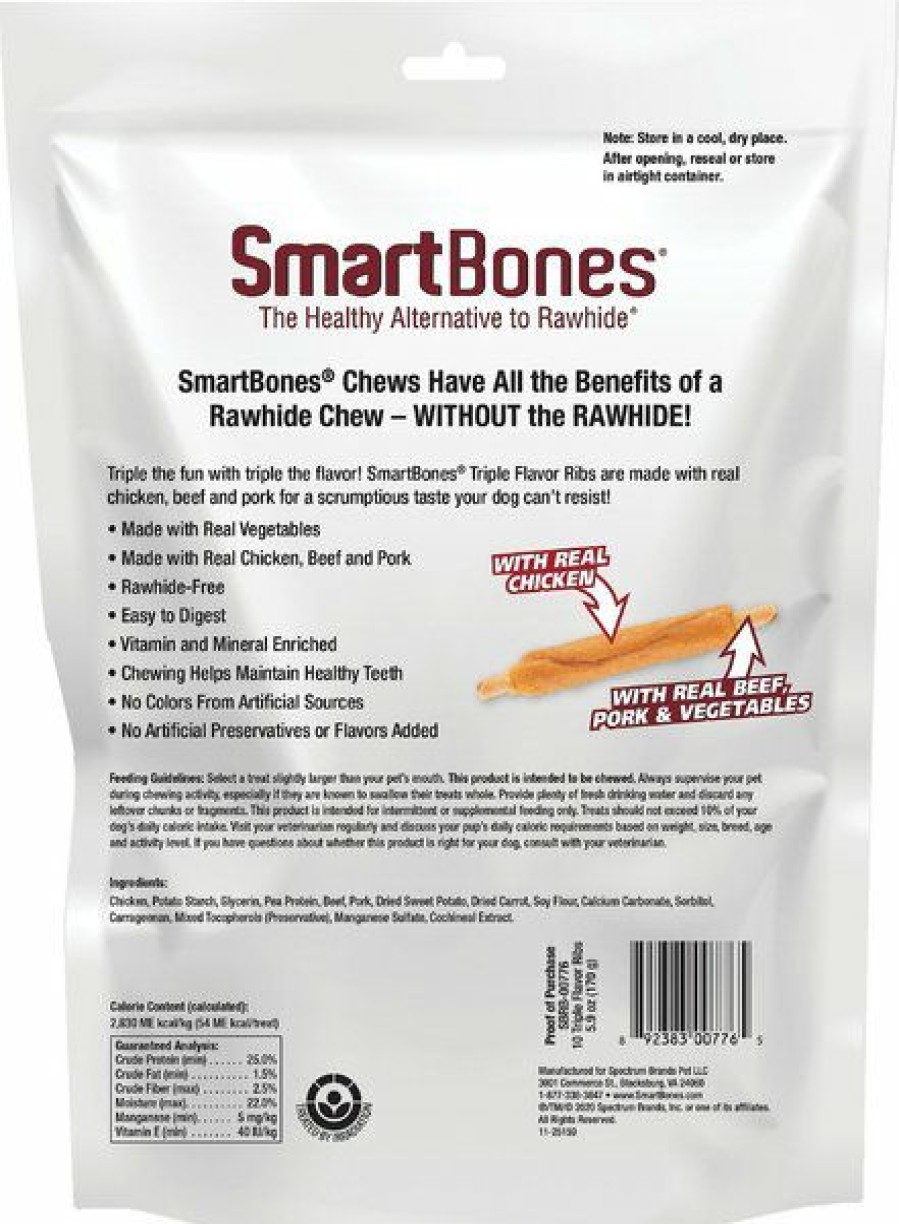 Best * 100% Guarantee Smartbones Triple Flavor Ribs Chicken, Beef & Pork Dog Treats, 10 Count